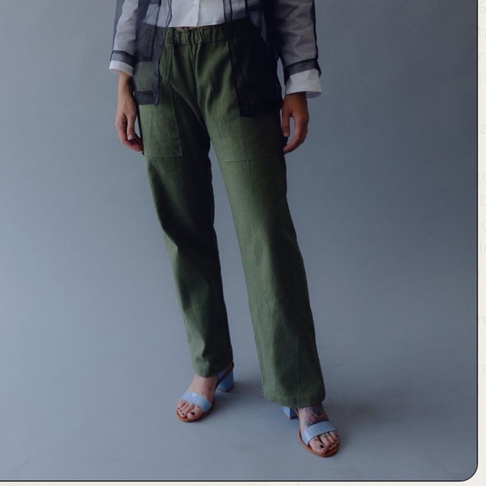 Tigre Et Tigre Sunny Canvas Utility Cargo Pants Green High Rise Small - Picture 12 of 12